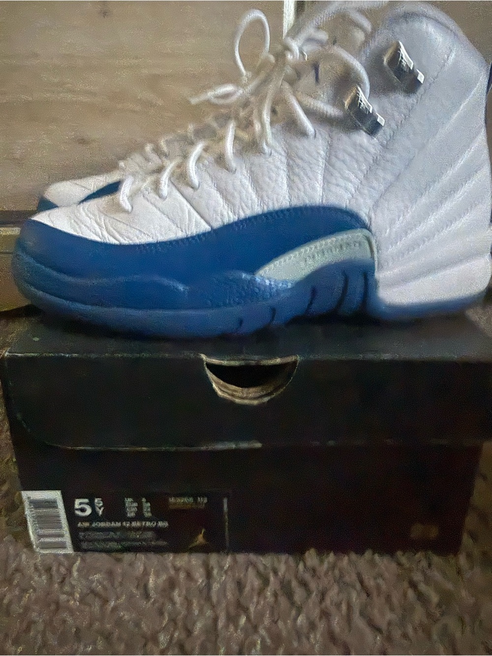 Jordan White and Blue High-Top Basketball Sneakers